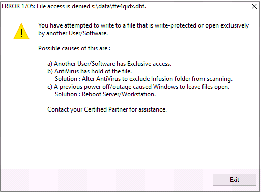 File Access Is Denied Error 1705 Infusion Business Software