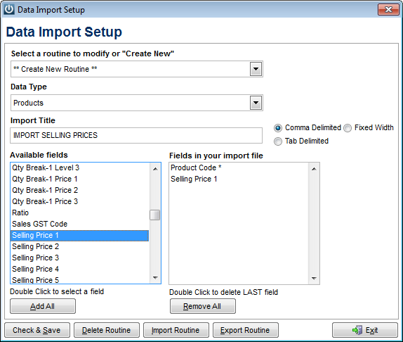 Import Routine Into Selling Price Infusion Business Software