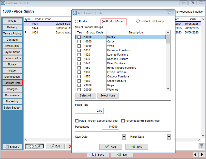 Contract Rates Set up for Customers – Infusion Business Software