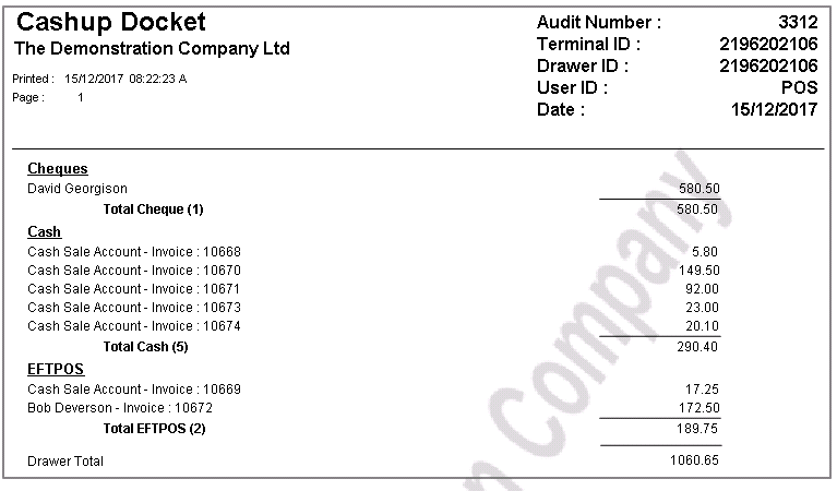 Cheque Missing After Cashup Infusion Business Software