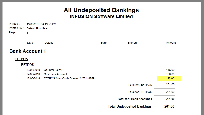 Bank Account And Undeposited Funds Infusion Business Software