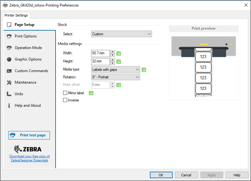 Zebra Designer Pro Printing Options Vserawed