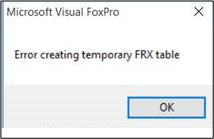 Error Creating Temporary Frx Table Error Message Infusion Business Software