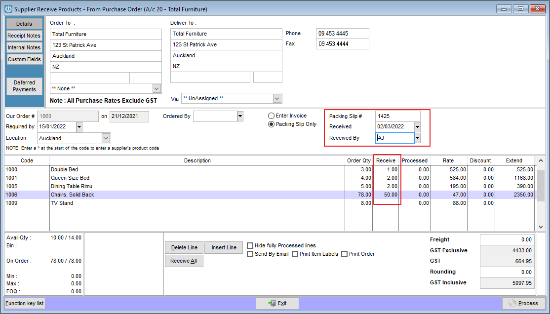 Part Filled Purchase Orders – Infusion Business Software